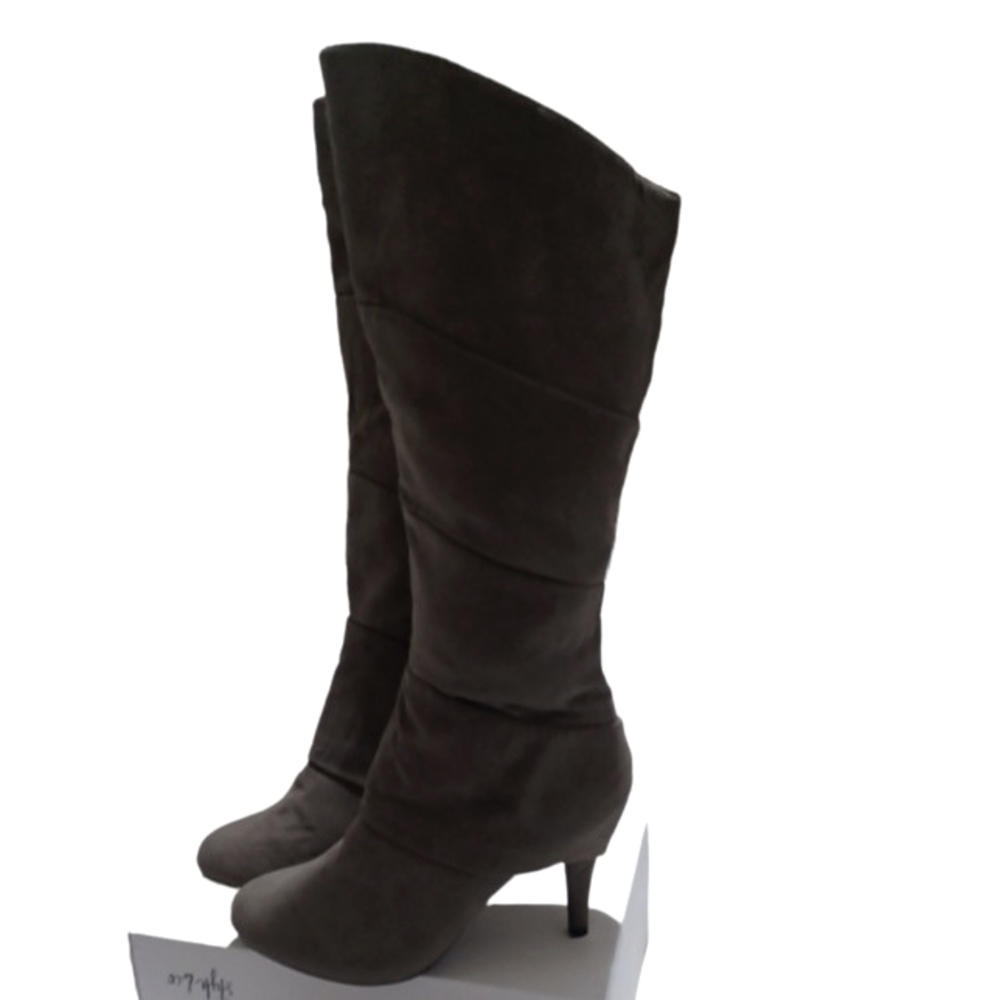 Diba Girl MidCalf Ash Gray/ Light Brown Suede Women's High heel Boots (Size 8M)